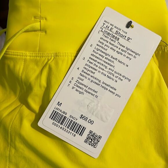 NWT Lululemon T.H.E. Short 9" Linerless Sz Medium Sonic Yellow - Picture 6 of 6
